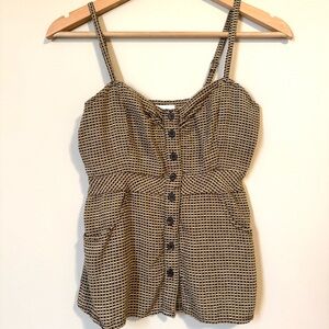 Handmade- Yellow and Light Brown Button-Down Top. Has Pockets and like New!